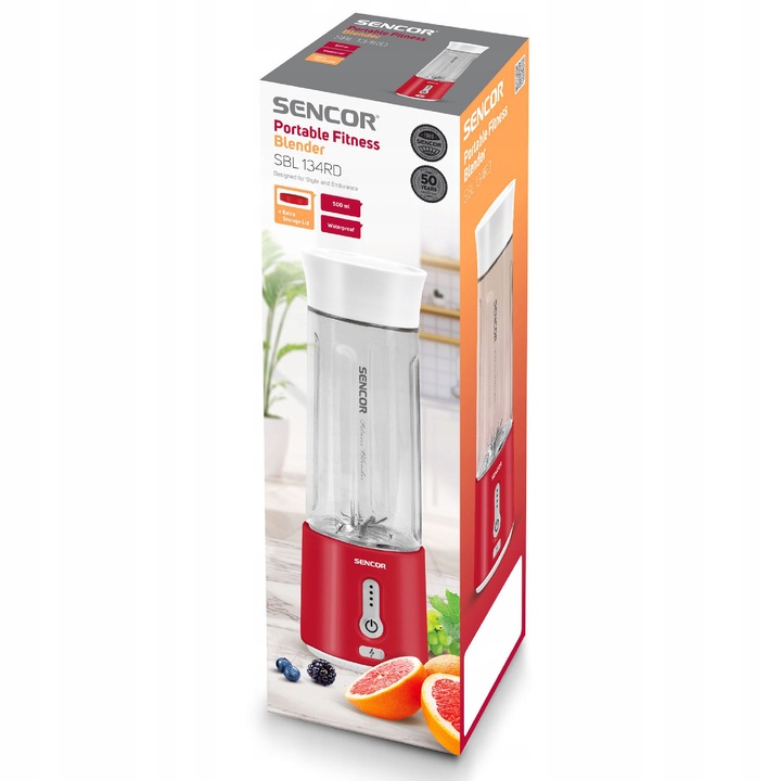 Преносим пасатор Sencor SBL 134RD, персонален миксер, USB-C, 150 W, червен, 500 мл