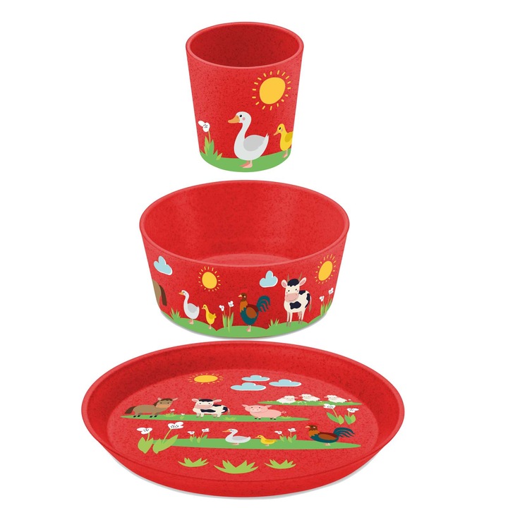 Комплект за деца Koziol Kids Set Farm, червен, 20.5x12см, 180мл, 3 части