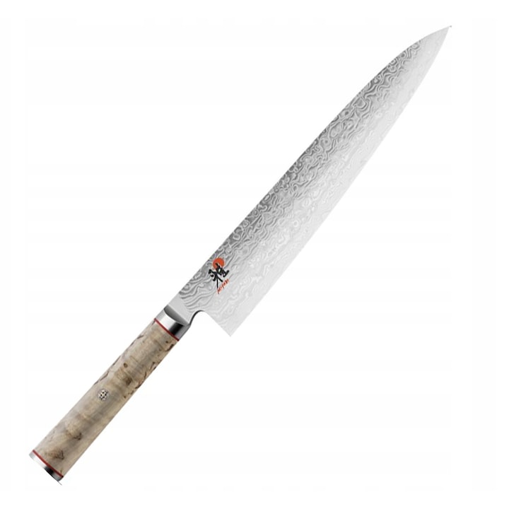 Miyabi 5000MCD Gyutoh konyhakés, 24 cm penge, MicroCarbide MC63 mag 100 rétegben, CRYODUR -196°C, D-alakú Masur nyírfa nyél, ezüst/natúr