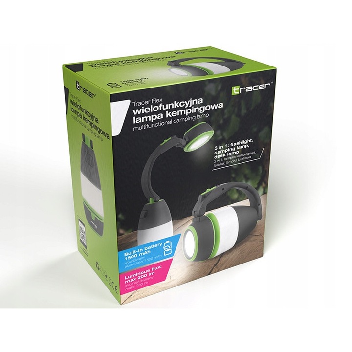 Tracer Flex többfunkciós kempinglámpa, 3 az 1-ben, fehér, 1500 mAh, 6 óra, 200 lumen