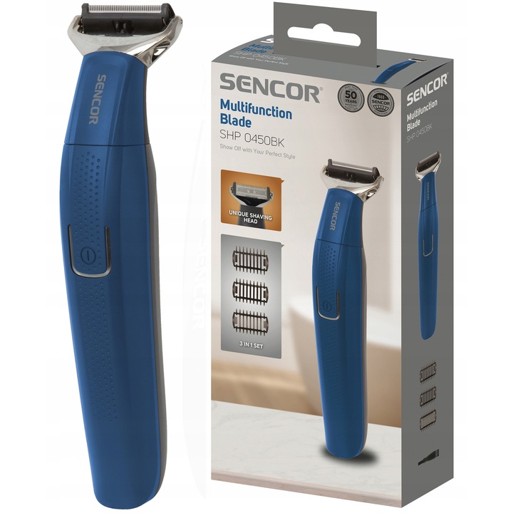 Машинка за подстригване Sencor SHP 0450BK, безжична, 3 дължини на подстригване, синя, 16.5x5x3.7см