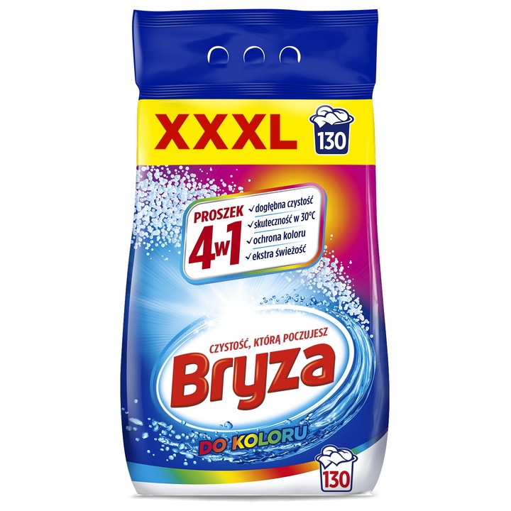 Bryza 4in1 mosópor, színes ruhákhoz, mélytisztítás, hatékony 30°C-on, színvédelem, extra frissesség, 8,45 kg, 130 mosás
