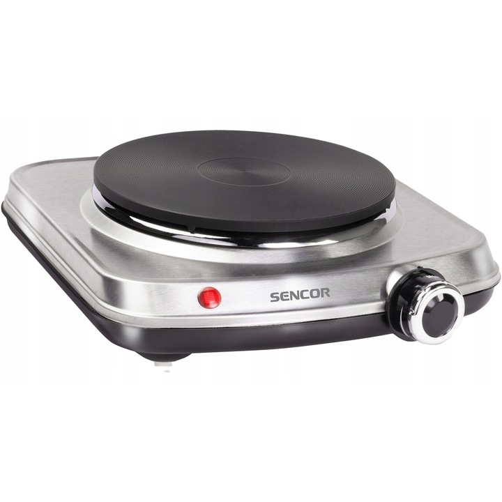 Plita electrica Sencor SCP1506SS, din otel inoxidabil, O 18 cm, 1500 W, reglare continua a temperaturii, protectie la supraincalzire, picioare antiderapante, inox/negru