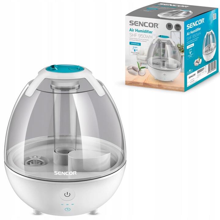 Sencor SHF 950WH ultrahangos párásító, 120 ml/óra párakibocsátás, 1,8 l tartály, aromaterápia funkció és éjszakai fény, fehér, 1 db
