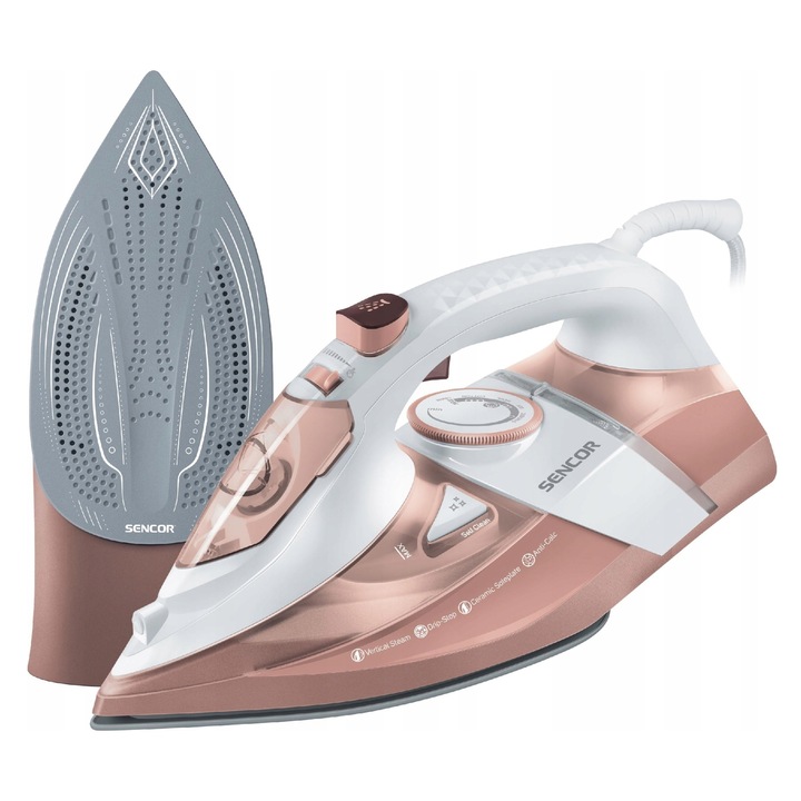 Fier de calcat cu aburi Sencor SSI 8300RS ceramic roz-alb 350ml 3200W
