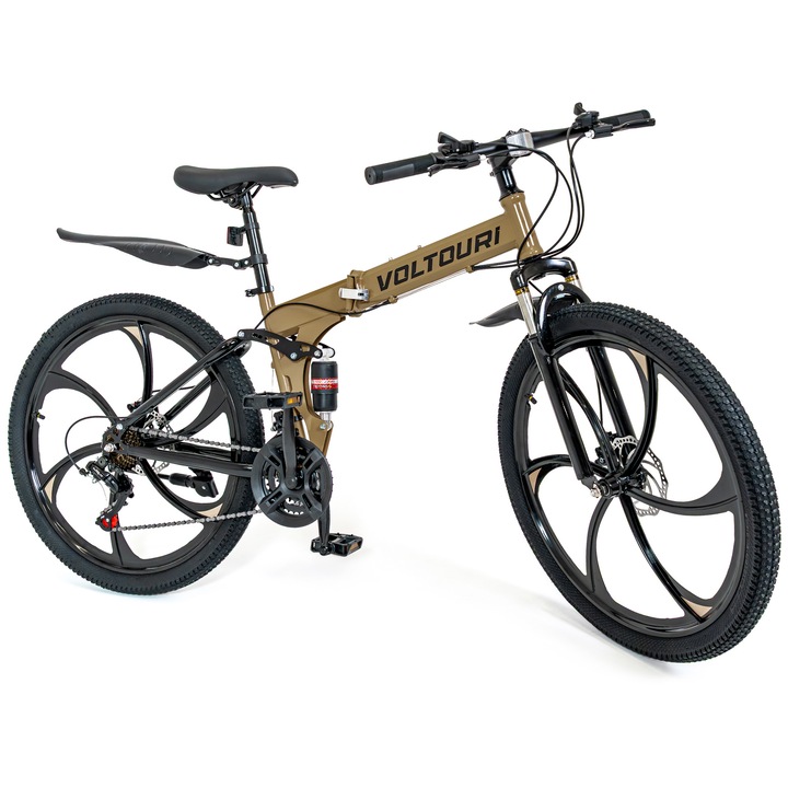 Сгъваем планински велосипед voltouri 26 инча, двойно окачване, shimano 21 скорости, дискови спирачки