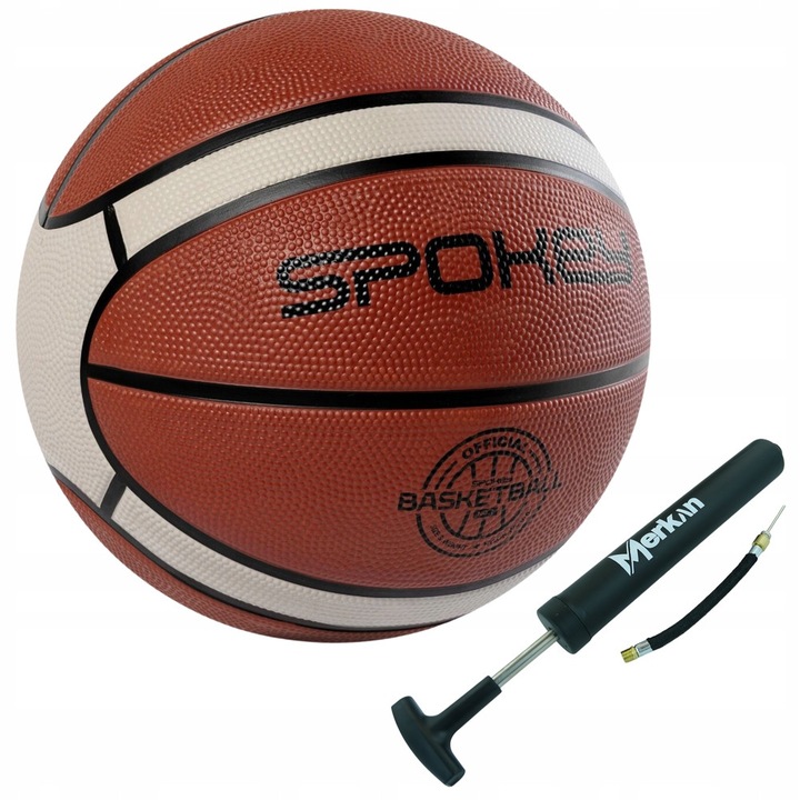 Баскетболна топка Spokey 7 пяна кафява 750x770mm комплект с черна помпа 25cm