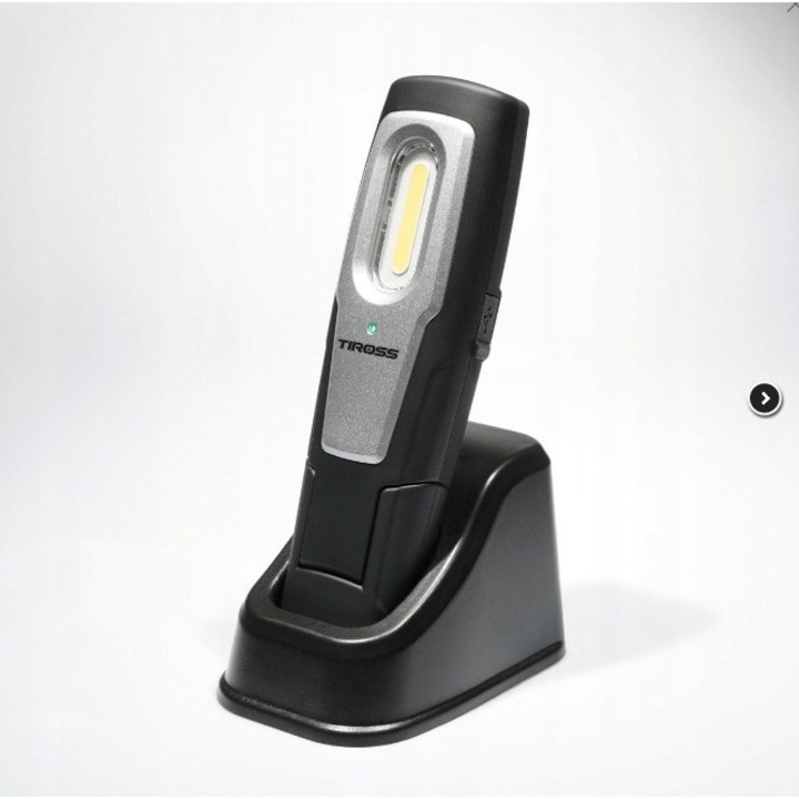 Акумулаторен фенер Tiross TS-1905, 600 lm COB + 120 lm SMD, въртяща се на 180° магнитна основа, черен, 1 бр.