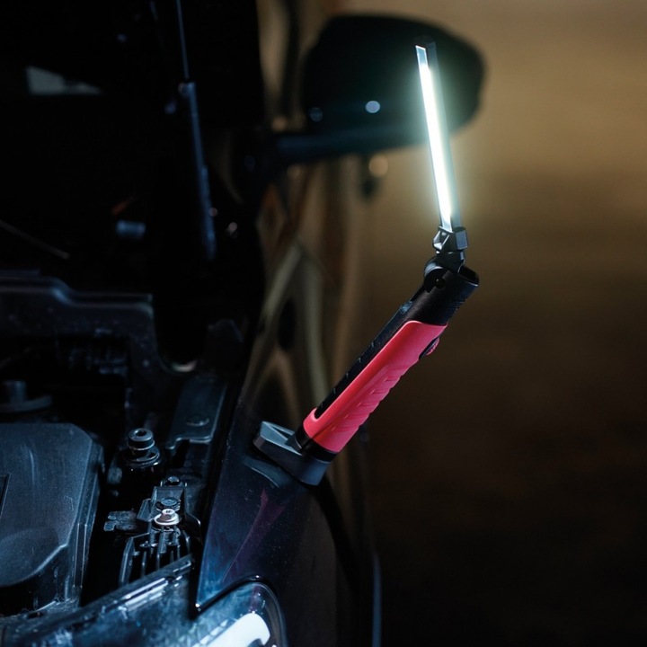 Lampa LED de lucru Tiross TS-1904, 700 lm COB, reincarcabila USB-C, magnet si reflector 180° reglabil, negru/rosu, 2600 mAh