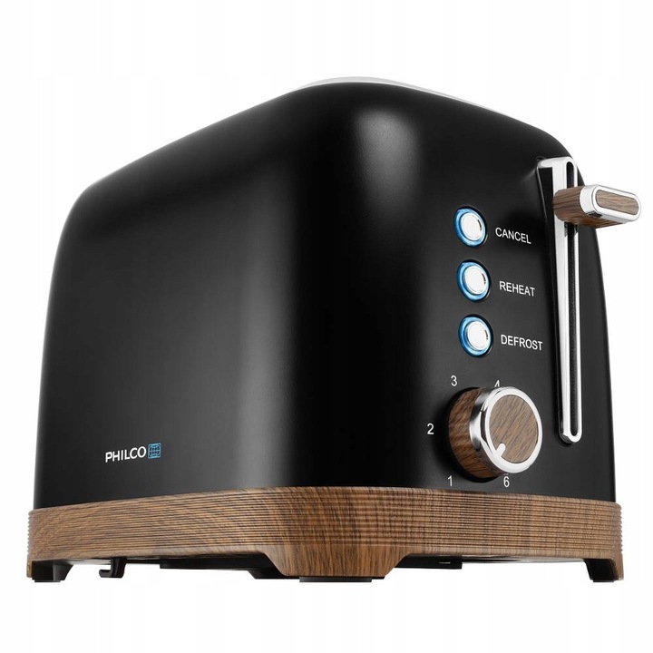 Philco PHTA 3711B kenyérpirító, 2 extra széles nyílás, 850 W, 6 pirítási fokozat, újramelegítés/kiolvasztás/bagel funkciók, morzsatálca, fekete