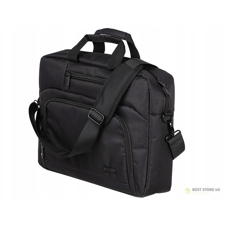 Tracer, Laptop táska/aktatáska strapabíró textil anyagból, párnázott laptop rekesszel, külső zsebekkel és levehető pánttal, Balance PRO, Fekete, 15,6 hüvelyk