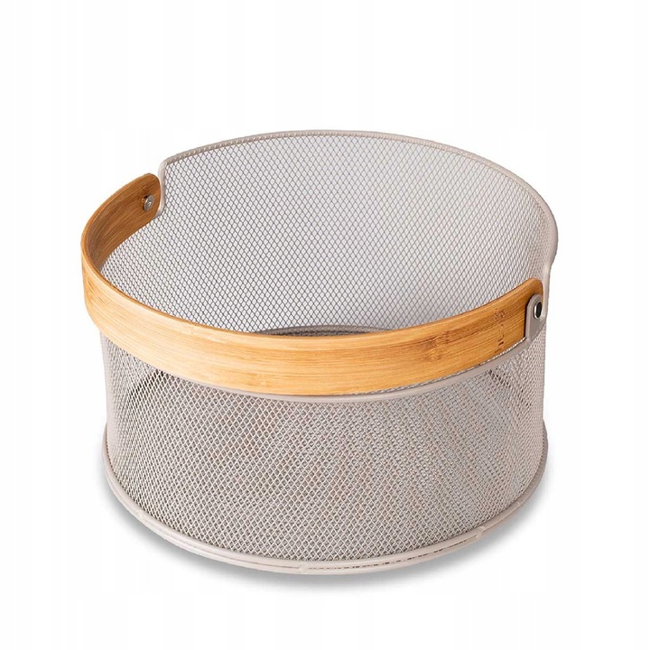 Cos pentru fructe si paine Husla Scandi, din otel lacuit, maner din bambus, maro, 25 x 14 cm