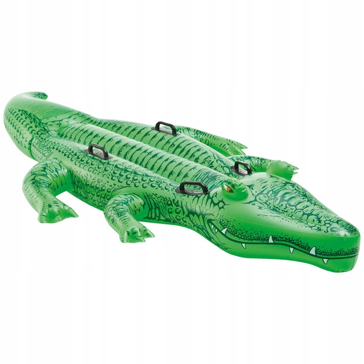 Intex 58562 felfújható krokodil úszógumi/matrac, 4 fogantyúval, tartós PVC-ből, zöld, 203 x 114 cm