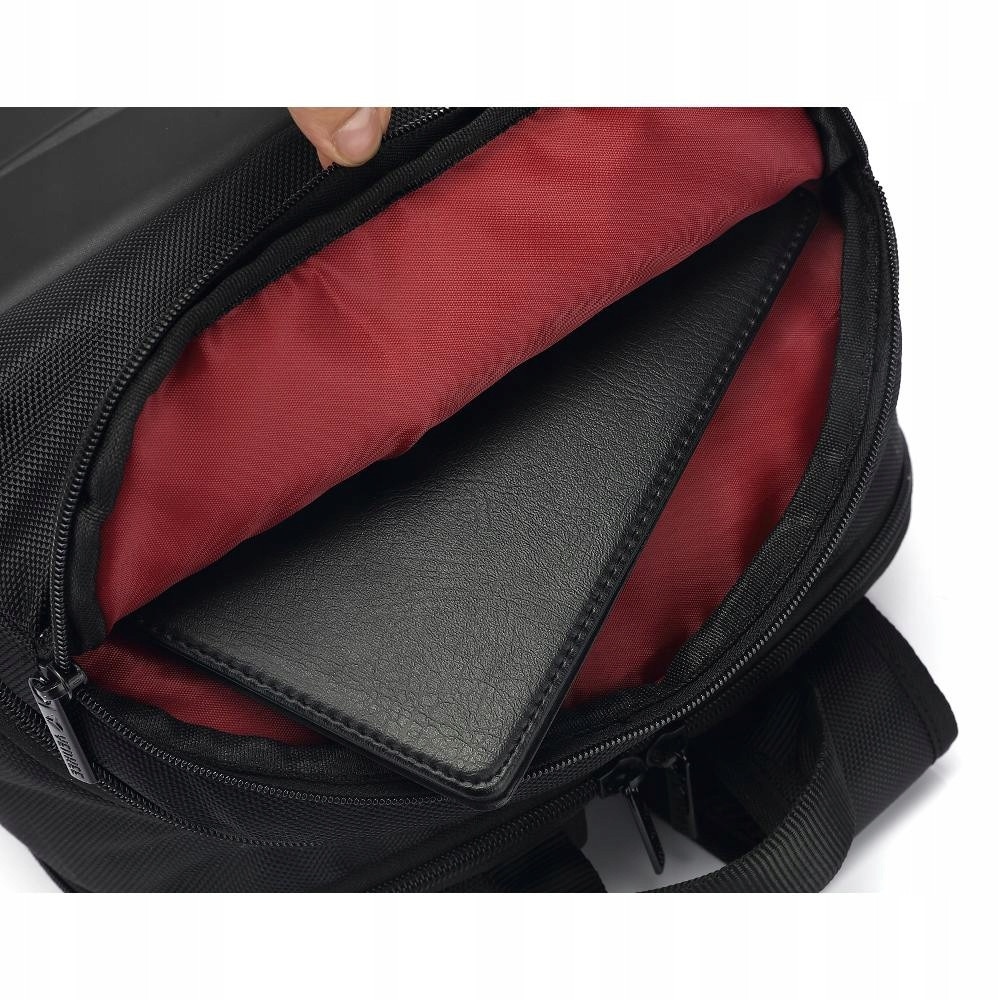 Yenkee, Rucsac pentru laptop din poliester 1680D, compatibil 15,6'', cu fronta intarita hard shell si 3 compartimente, model SHIELD, Negru/rosu, 48x32x16 cm