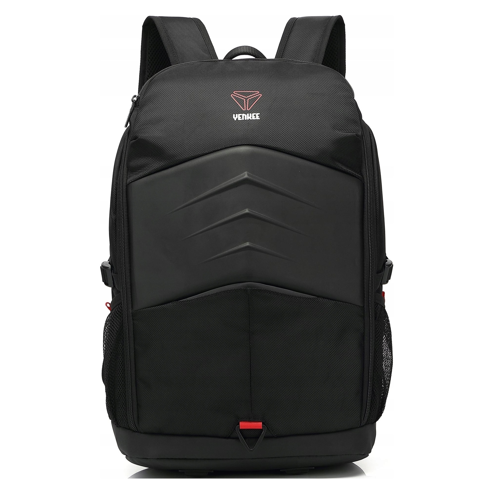 Yenkee, Rucsac pentru laptop din poliester 1680D, compatibil 15,6'', cu fronta intarita hard shell si 3 compartimente, model SHIELD, Negru/rosu, 48x32x16 cm