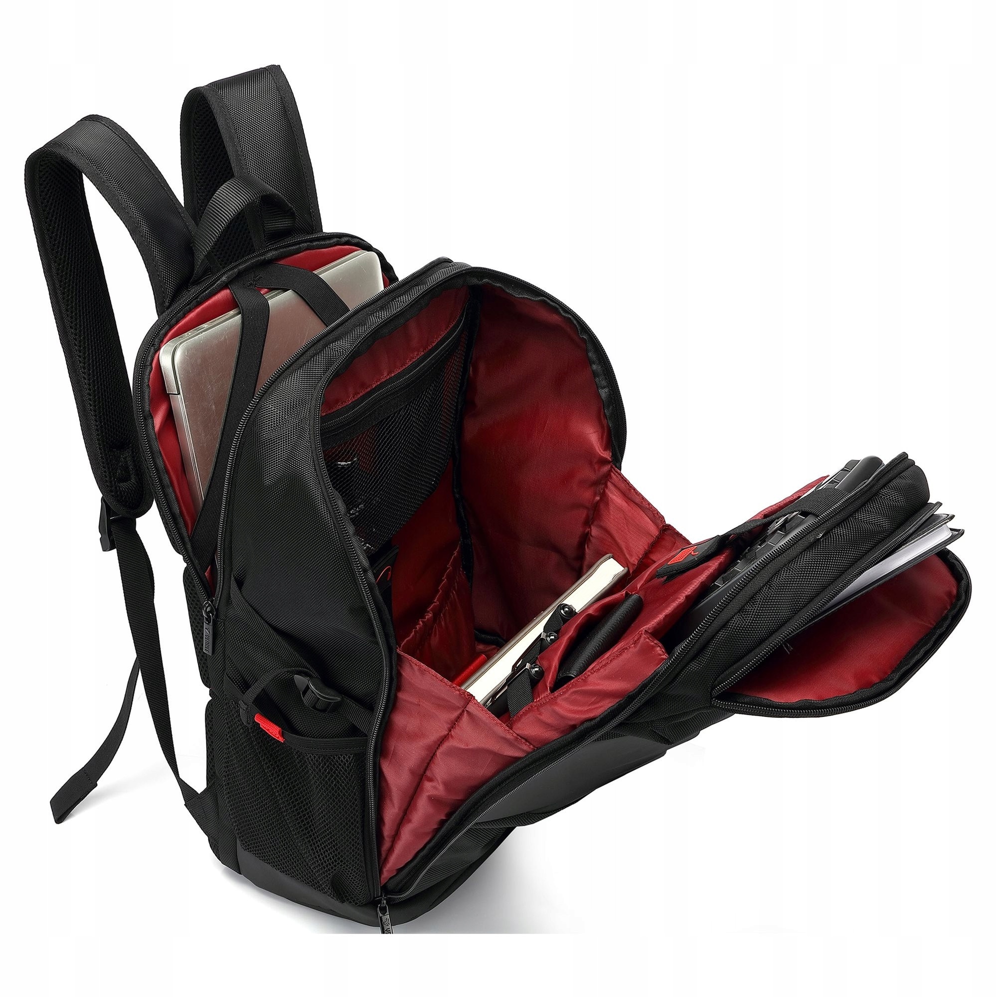 Yenkee, Rucsac pentru laptop din poliester 1680D, compatibil 15,6'', cu fronta intarita hard shell si 3 compartimente, model SHIELD, Negru/rosu, 48x32x16 cm