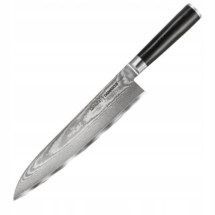 Samura Damaszkuszi szakácskés, VG-10 acél penge, 67 réteg damaszkusz, HRC 61 keménység, G-10 markolat, Fekete, 240 mm