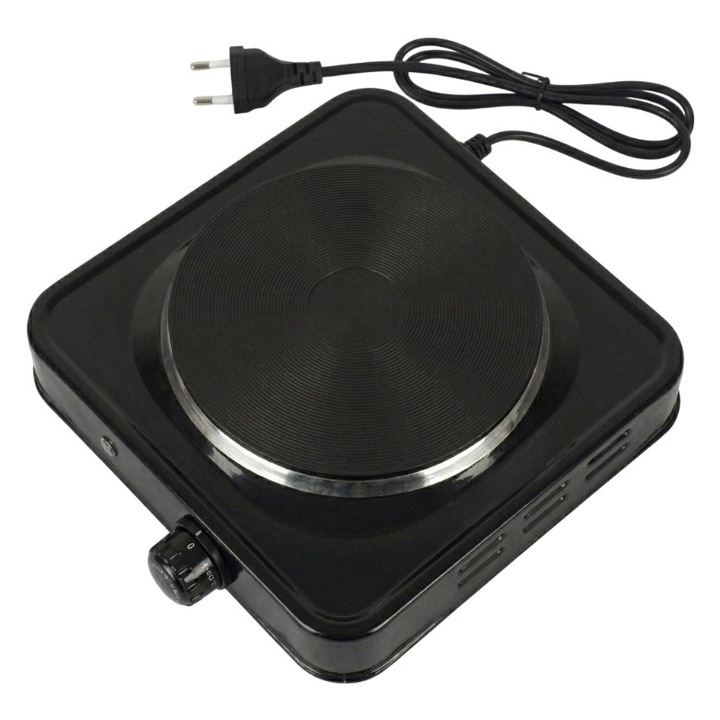 Plita electrica portabila cu disc de 150 mm, 1000 W putere, 22x22x5 cm dimensiuni, termostat