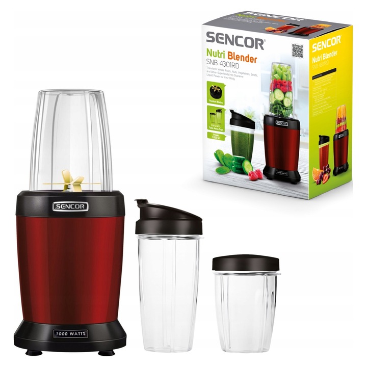 Блендер Sencor SNB4301RD червен 1000W 0.8л/1л Tritan 35x17x17см