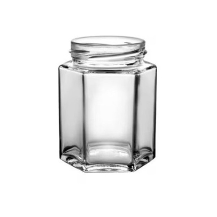 33 db hatszögletű befőttesüveg, 196 ml, fi 58-as kupakkal
