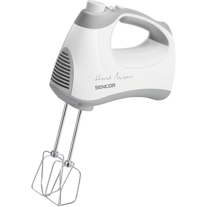 Ръчен миксер Sencor SHM 5400WH, 200 W, 5 степени на скорост с Турбо, комплект 2 бъркалки и 2 куки за тесто, Бял