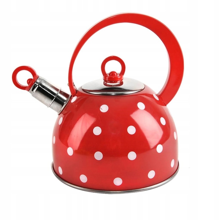 Orion Karin vízforraló, rozsdamentes acél, piros pöttyös, 1.8L, 22x18cm