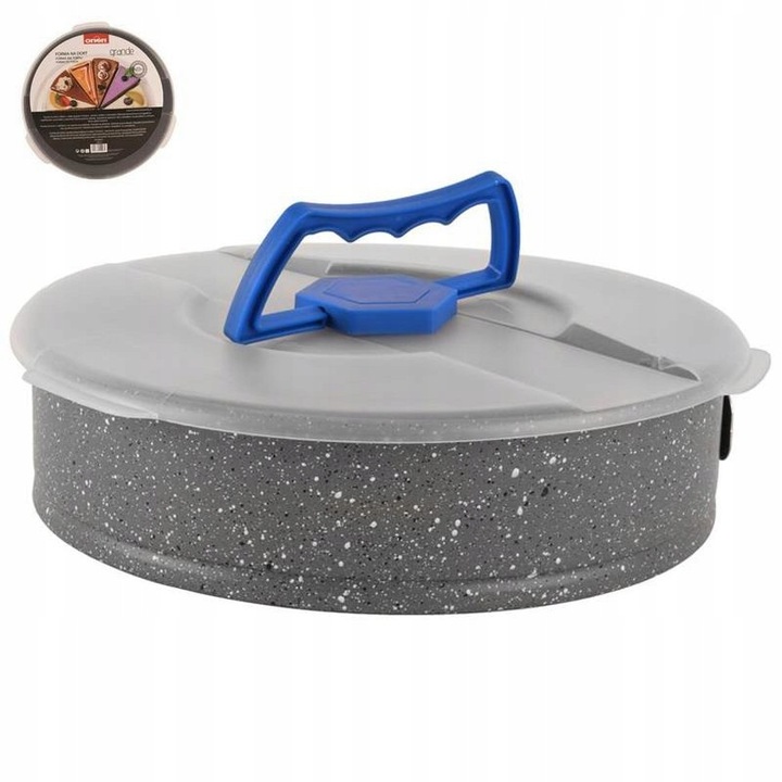 Forma pentru tort, Orion Grande O-120019, cu strat antiaderent, cu capac din plastic si clema de deschidere, gri marmorat, 26 cm