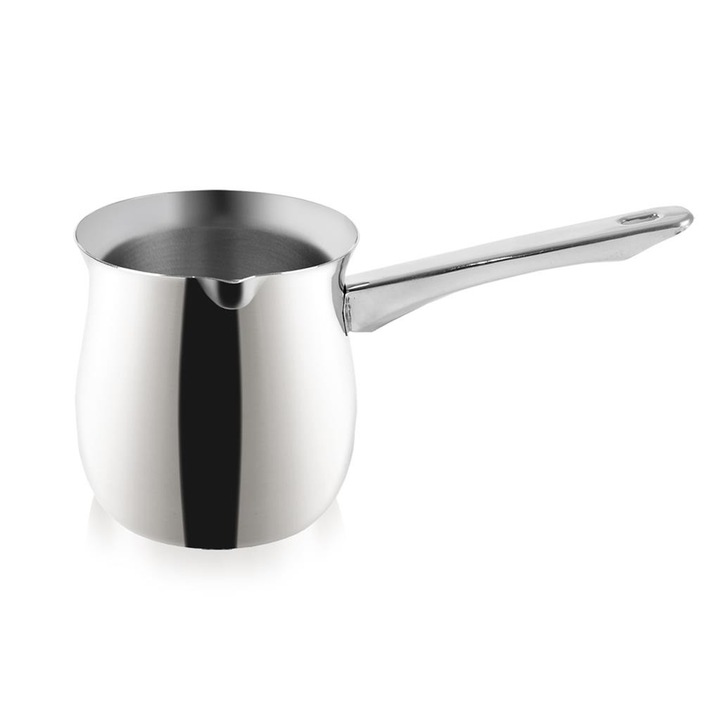 Ibric/cezve pentru cafea turceasca Orion, din otel inoxidabil, cu cioc pentru turnare, cu colier anti-reversare, argintiu, 0,6 l