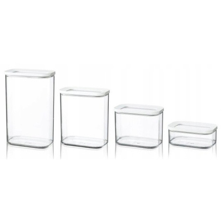 Set 7 recipiente alimente Mepal Modula, plastic alb transparent, 22.2x9 cm, 16.8x9 cm, 11.4x9 cm, 5.9x9 cm