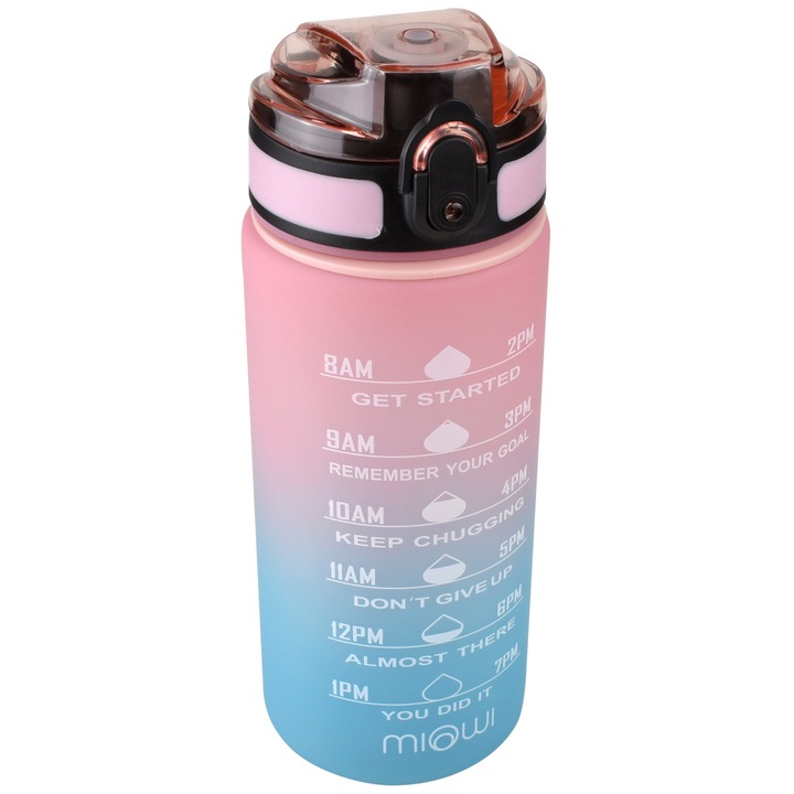 Бутилка Miowi мотивираща 600ml розово-синя Tritan