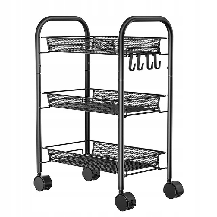 Aptel mobil konyhai polc, 3 polcos, fekete, 64x44x26cm