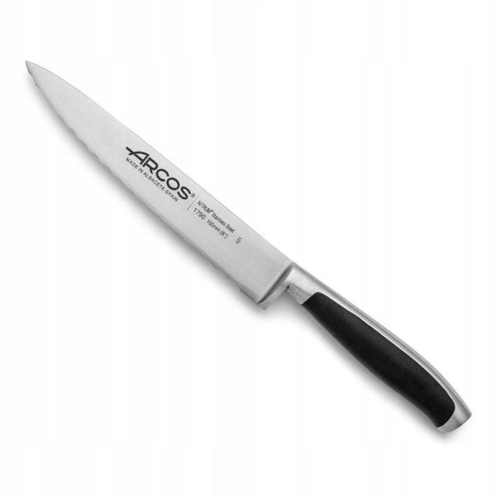 Konyhakés Arcos NITRUM, monoblokk kovácsolt NITRUM rozsdamentes acél, mosószer- és hőálló POM markolat, fekete, 160 mm