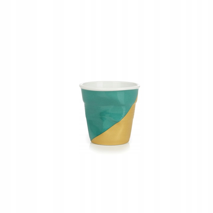 Cana/cescuta Revol Froisses Twist Green Up, din ceramica, compatibila cu masina de spalat si cuptorul cu microunde, verde/auriu, 80 ml