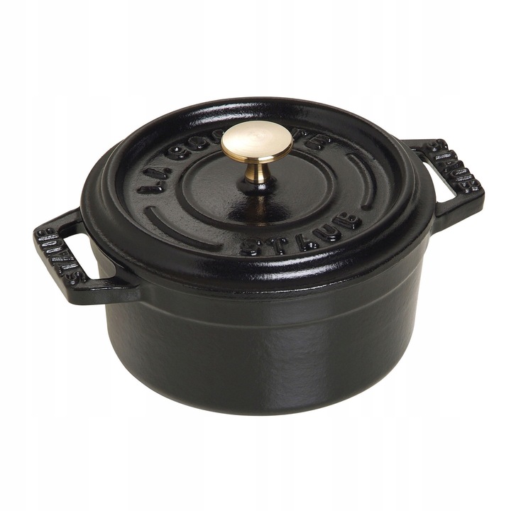 Мини тенджера Staub Mini Cocotte, чугунена, емайлирана, незалепваща, съвместима с индукция и фурна, черна, 250 мл