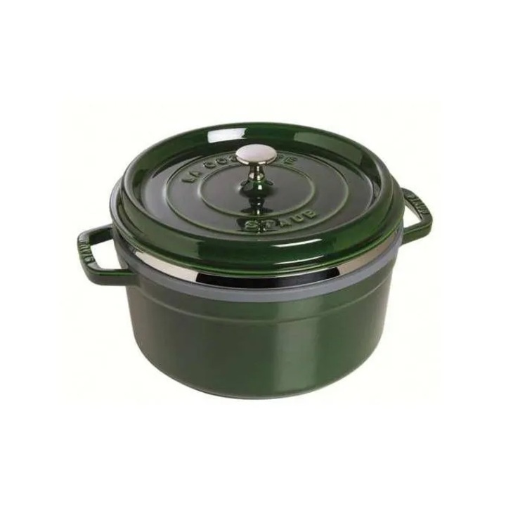 Staub La Cocotte kerek öntöttvas edény, zománcozott, 5.2 l, bazsalikomzöld, 32.8x23.7 cm