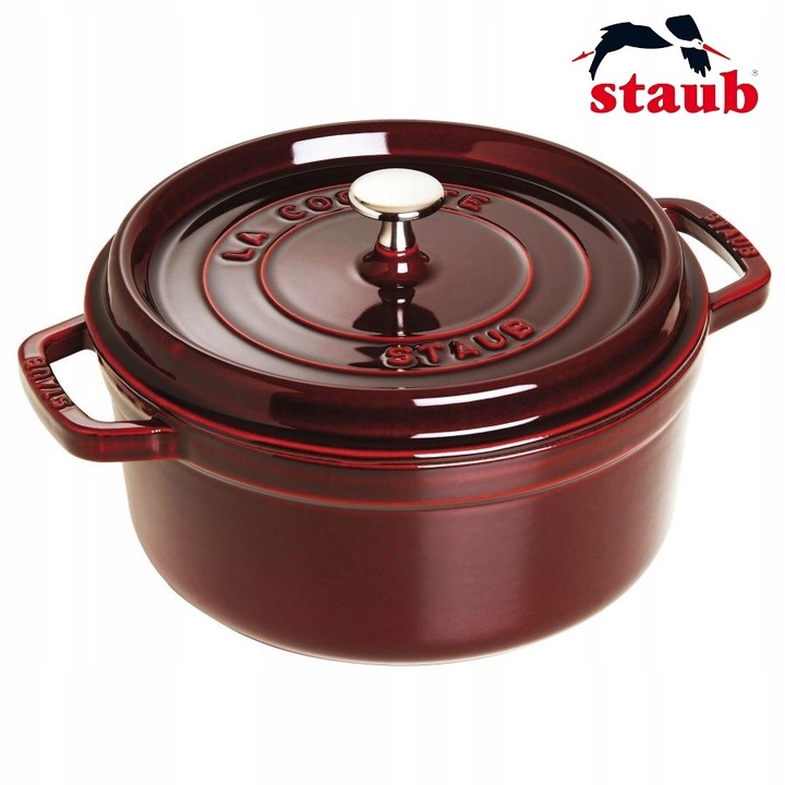 Öntöttvas edény, Staub La Cocotte, fedővel, kívül zománcozott, tapadásmentes, indukciós főzőlapon is használható, bordó, 5,2 l