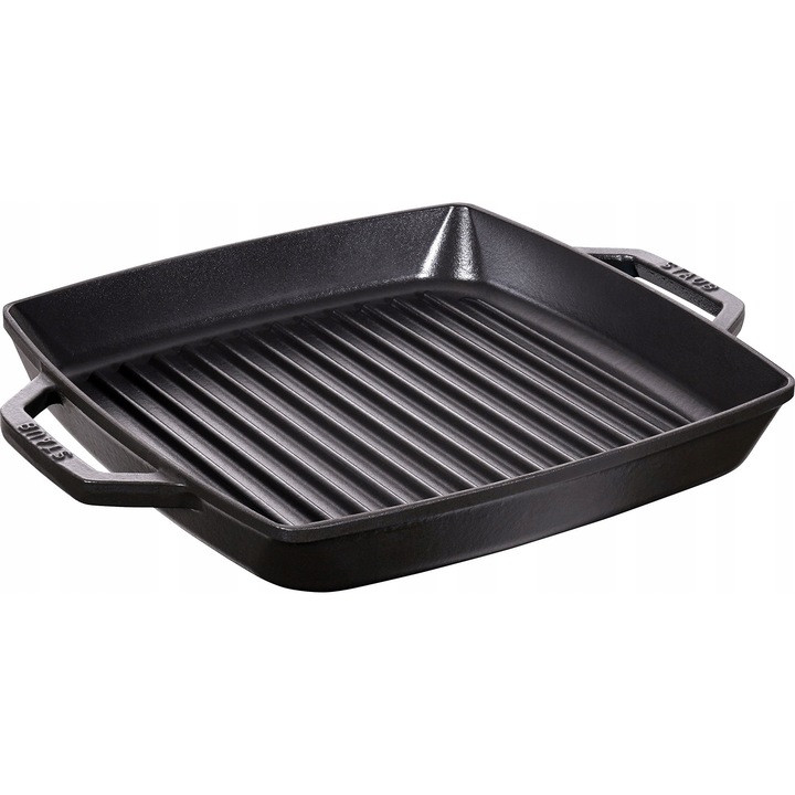 Staub négyzet alakú grill serpenyő 28cm, öntöttvas, fekete, 39x32.5x5cm