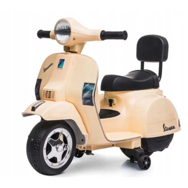 Vespa GTS 300 Mini elektromos robogó, akkumulátorral, gyerekeknek, segédkerekekkel és működő fényszóróval, bézs, 1 db