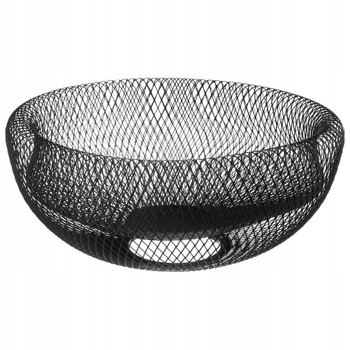 Cos pentru fructe Vilde, bol din metal tip plasa, decorativ, cu decupaj lateral, Negru, 1 buc