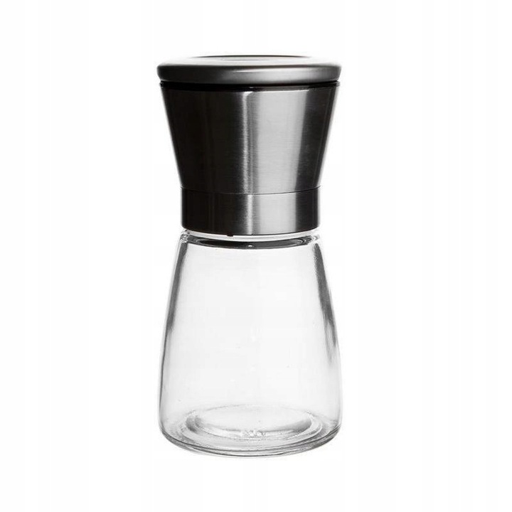 Macinator de sare si piper Orion 130194, din sticla si otel inoxidabil, cu mecanism ceramic si reglaj grosime, negru/transparent, 1 buc