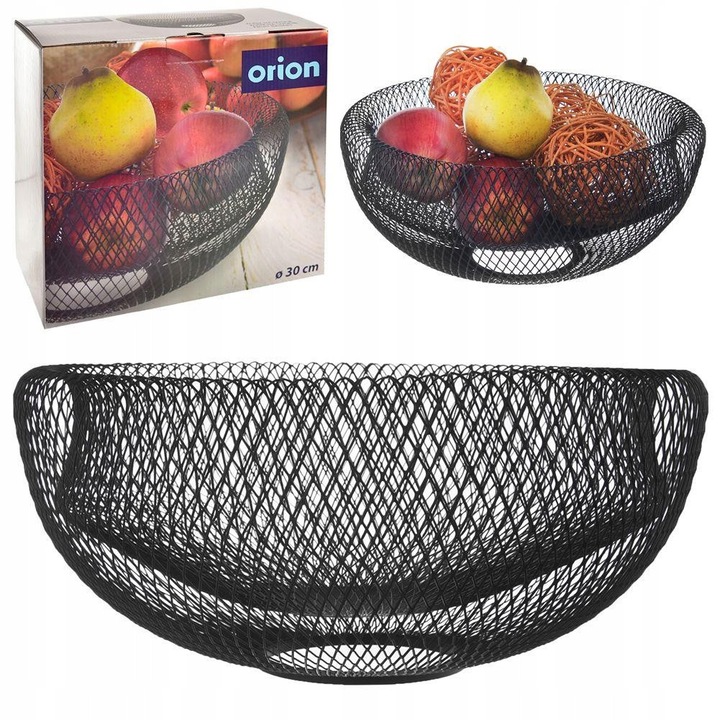 Cos/patera pentru fructe si legume Orion Radka, din metal, cu efect de dublu fund, negru, 30 cm