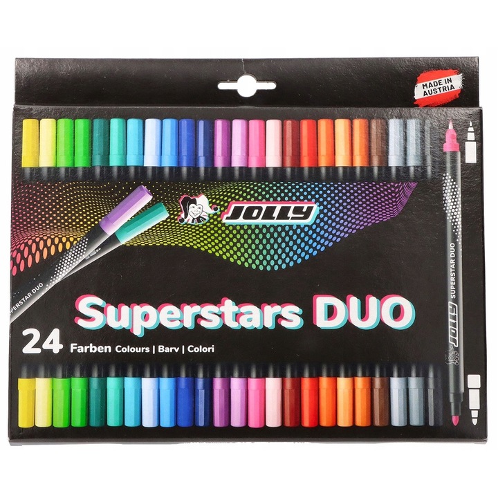 Маркери Jolly Superstars DUO, с два върха, миещи се, Многоцветни, 24 броя