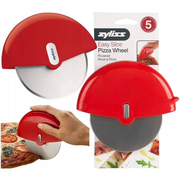 Въртящ се нож за пица / колело за рязане на пица Zyliss Easy Slice, острие от неръждаема стомана, подвижно и миещо се в съдомиялна машина острие, червен, 12 см