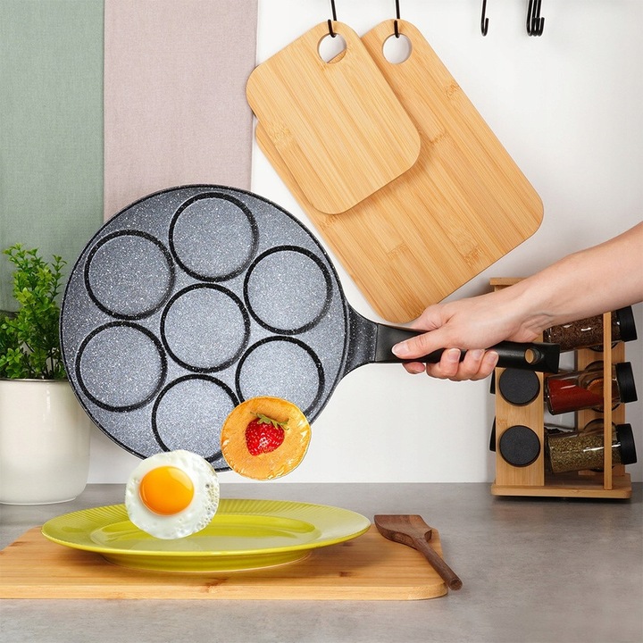 Vilde gránit serpenyő tojáshoz és palacsintához, 7 üreges, tapadásmentes, szürke, 26 cm