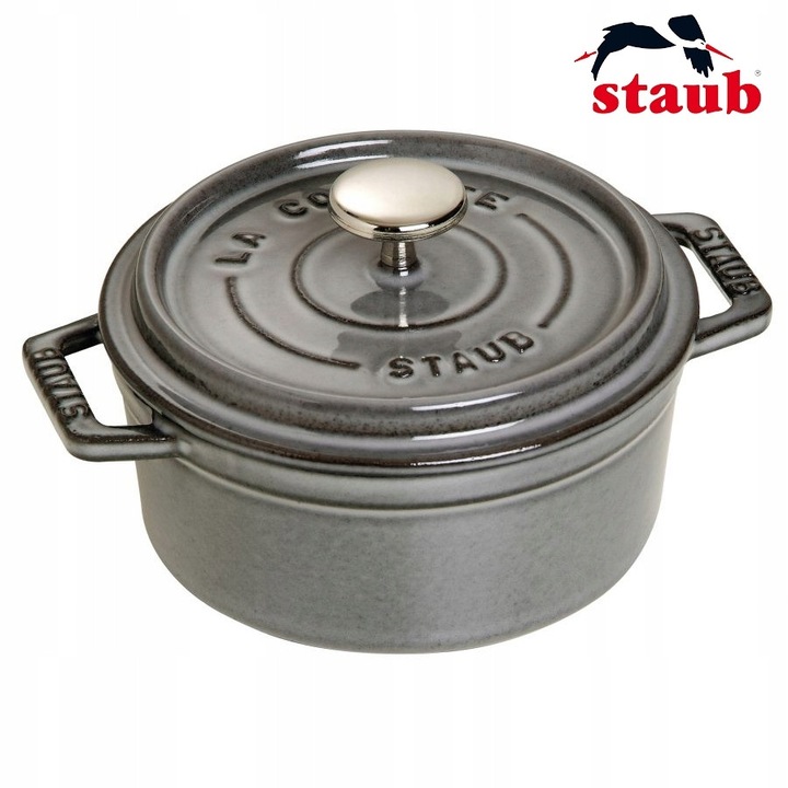 Staub La Cocotte öntöttvas edény, tapadásmentes belsővel, indukciós főzőlapon is használható, szürke, 400 ml