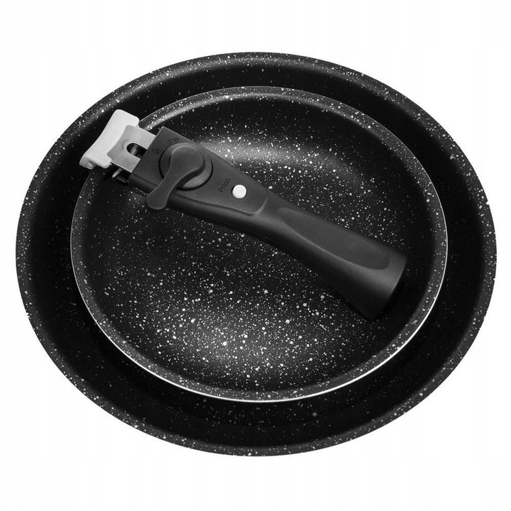 2 darabos készlet, Vilde gránit bevonatú serpenyők, tapadásmentes, levehető nyéllel, fekete, 20/26 cm