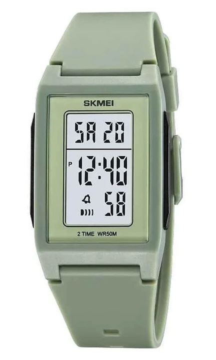 SKMEI női óra, digitális, zöld zsalya / pasztellzöld, 50M vízállóság, 47.2x28.1x10.3mm