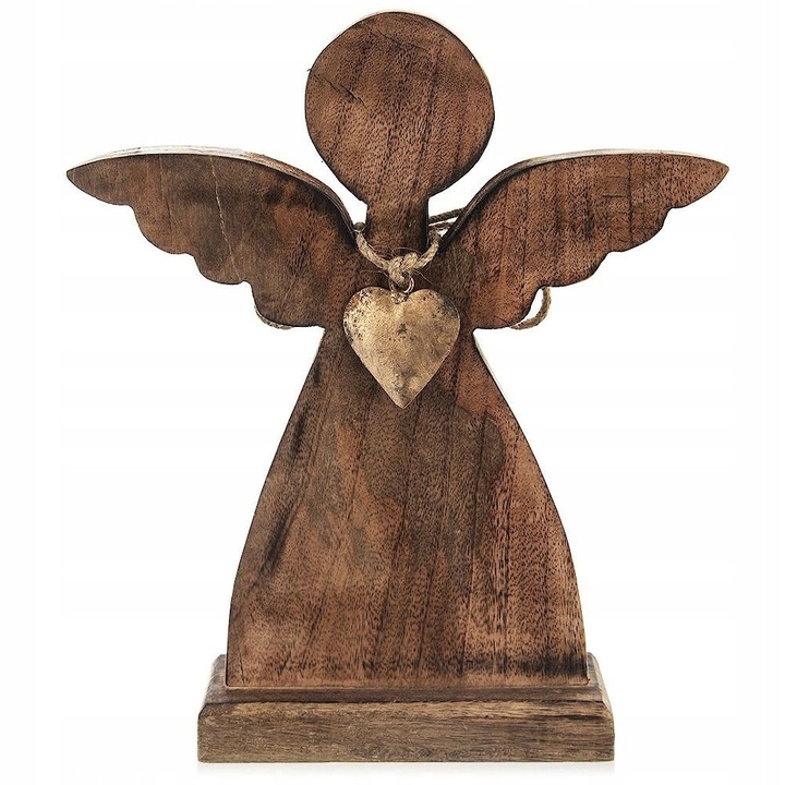 Orion 351807 dekoratív figura/dísz, mangófából, arany fém szívvel, téglalap alakú alapon, barna, 27 x 6,5 x 30 cm
