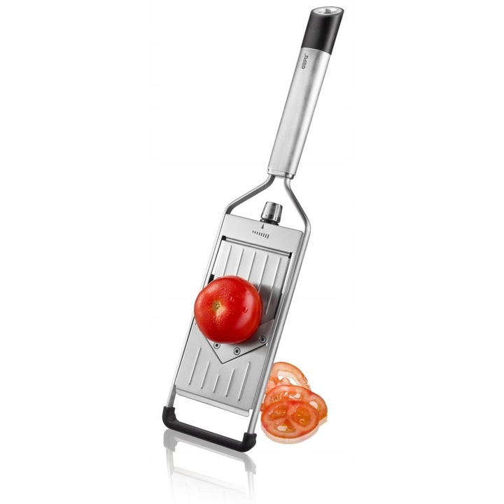 Mandolina pentru legume Gefu Primeline lama V ultra-ascutita din otel inoxidabil, reglare grosime 0-5 mm, picioare antiderapante, inox, 1 buc.