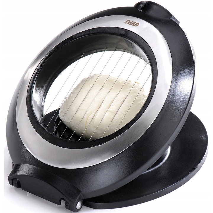 Feliator pentru mozzarella Gefu Toscana, pentru oua si legume fierte, cu fire din otel inoxidabil, corp din ABS, lavabil in masina de spalat, Negru/Argintiu, 17.1x14.5x3.3 cm